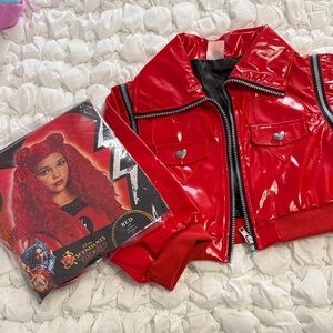 Descendants Rise of Red Patent Zip-Up Cropped Jacket with Heart Details and Wig